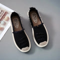 Canvas fisherman shoes for women, black slip-on flat heel low-top with rubber sole