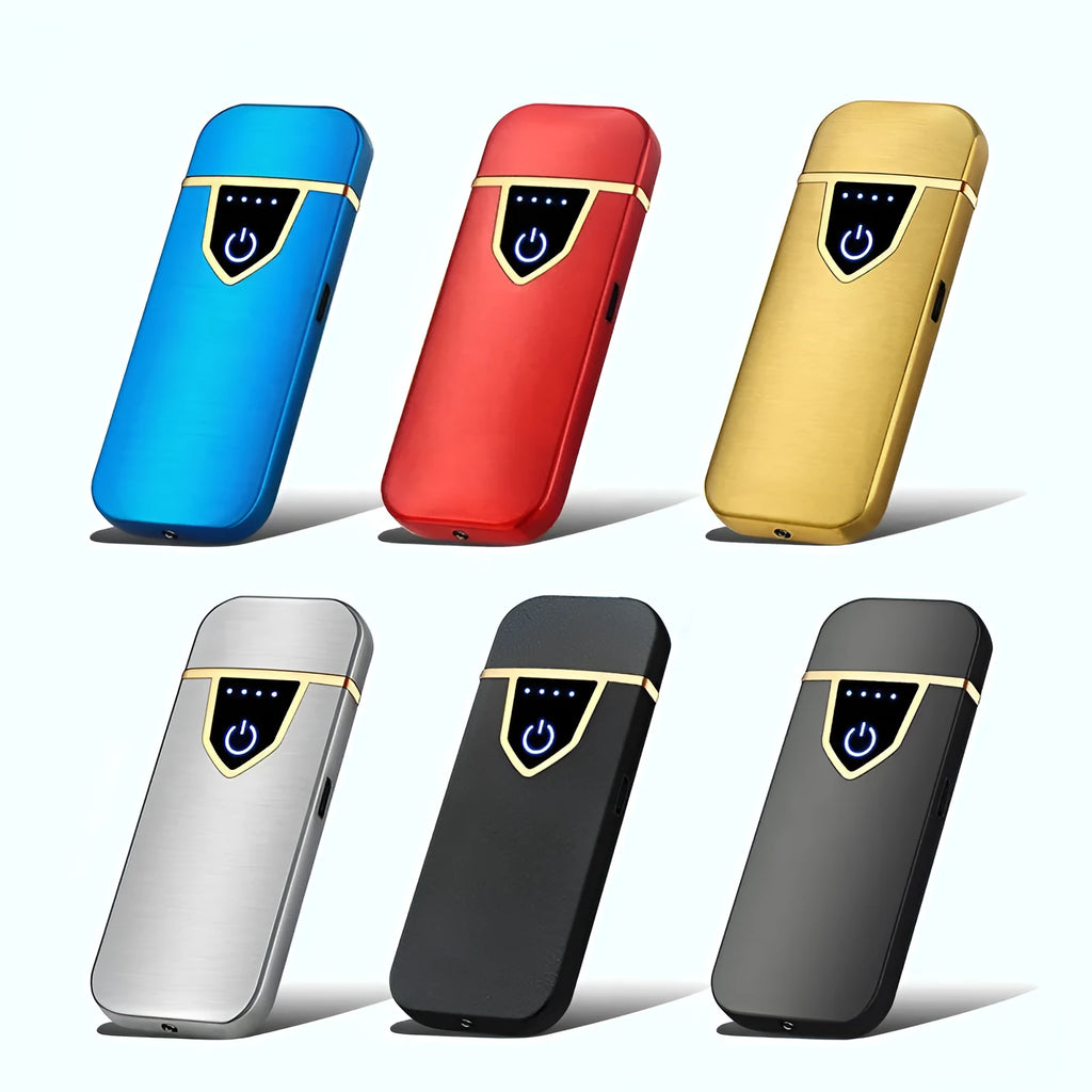 Personalised creative fingerprint induction charging cigarette lighter in black, USB rechargeable, plastic and zinc alloy construction