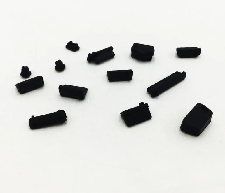 13-piece silicone laptop dust plug set for VGA USB HDMI audio RJ45 SD and 1394 ports in transparent and colours