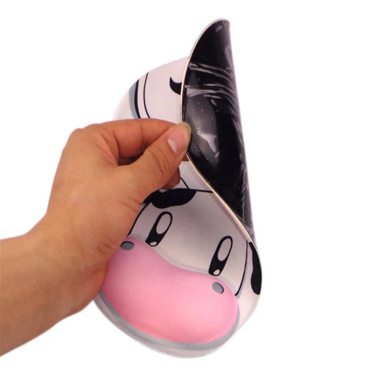 Cow silicone wrist rest mouse pad with super soft hand rest, non-slip base, injection-moulded surface