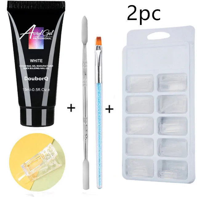 Clear nail polish art kit with resin gel, sponge, brush, and nail sticker for DIY manicure