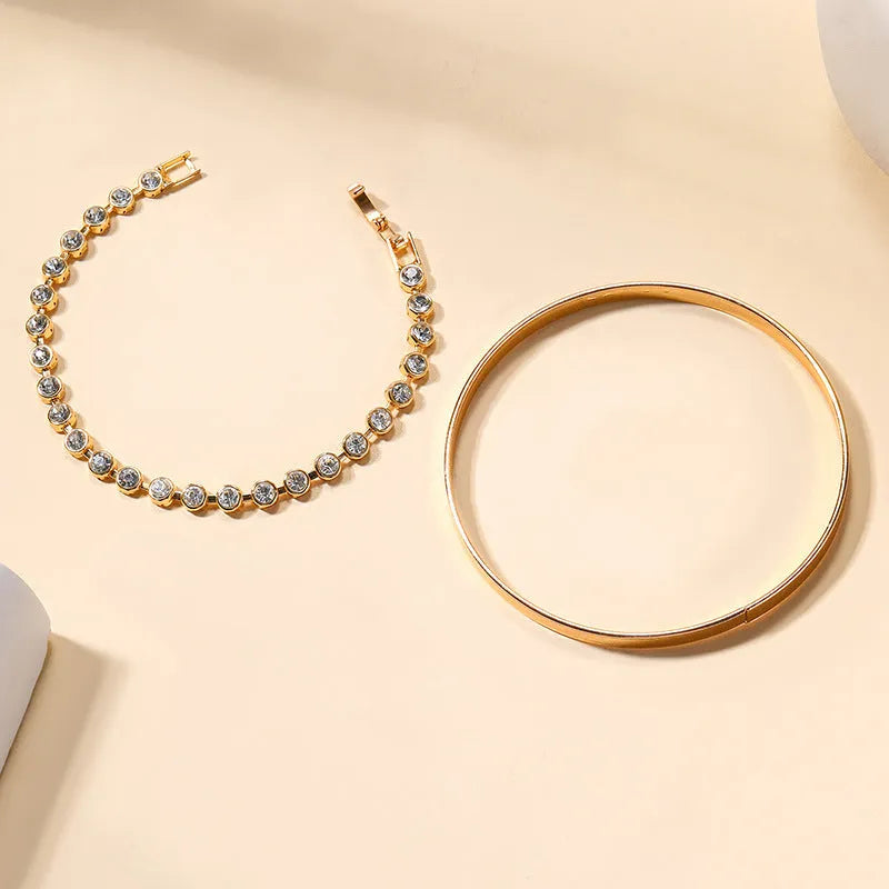 Retro zinc alloy drop shape geometric bracelet set for women gold and silver finish