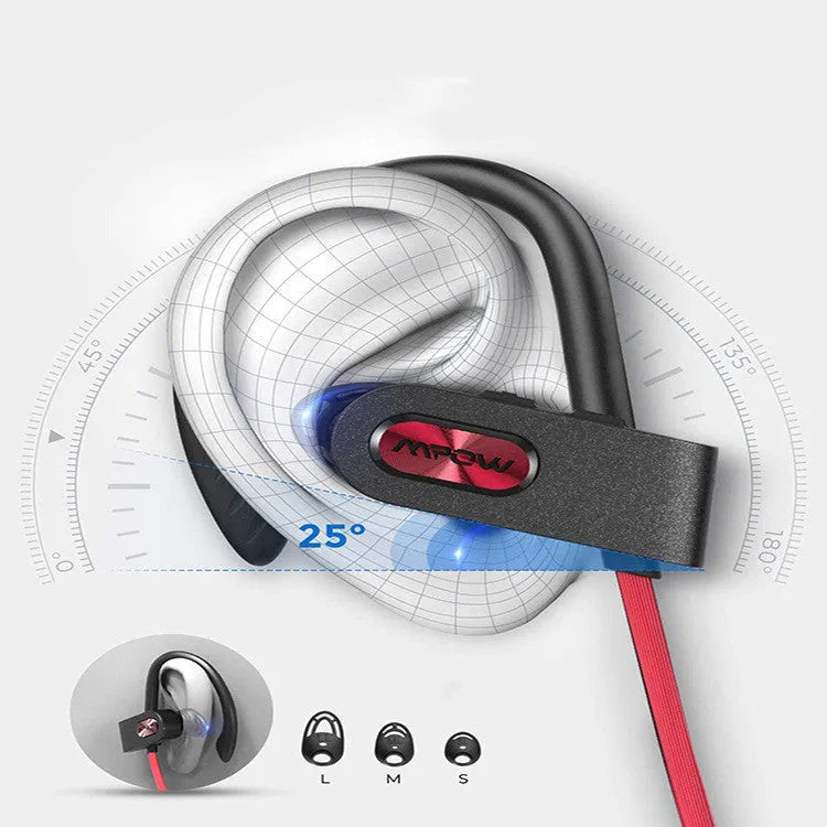 Flame2 Bluetooth headset with hanging ear design in red colour showing bilateral earpieces
