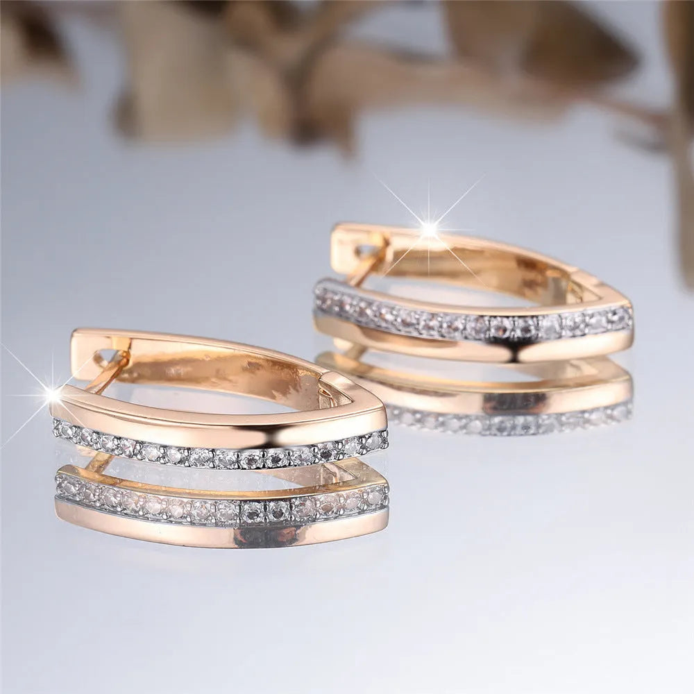 Women's V-shaped geometric ear clips, copper with electroplated champagne gold finish, clip-on style