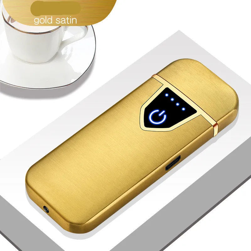 Personalised creative fingerprint induction charging cigarette lighter in black, USB rechargeable, plastic and zinc alloy construction