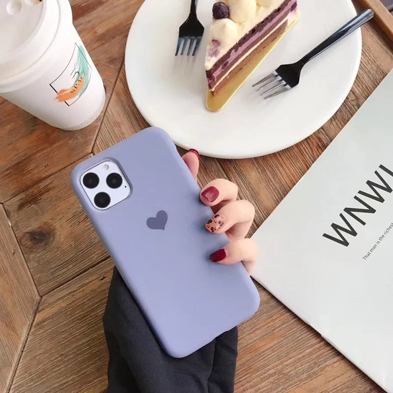 Love Silicone Phone Case in solid colour for iPhone, simple protective cover