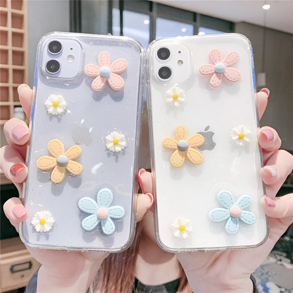 Soft rubber iPhone case with pink heart and floral Xuanya flower print on the back