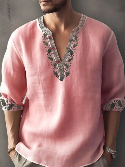 British-style bamboo hemp short sleeve shirt with 3D thermal transfer striped pattern