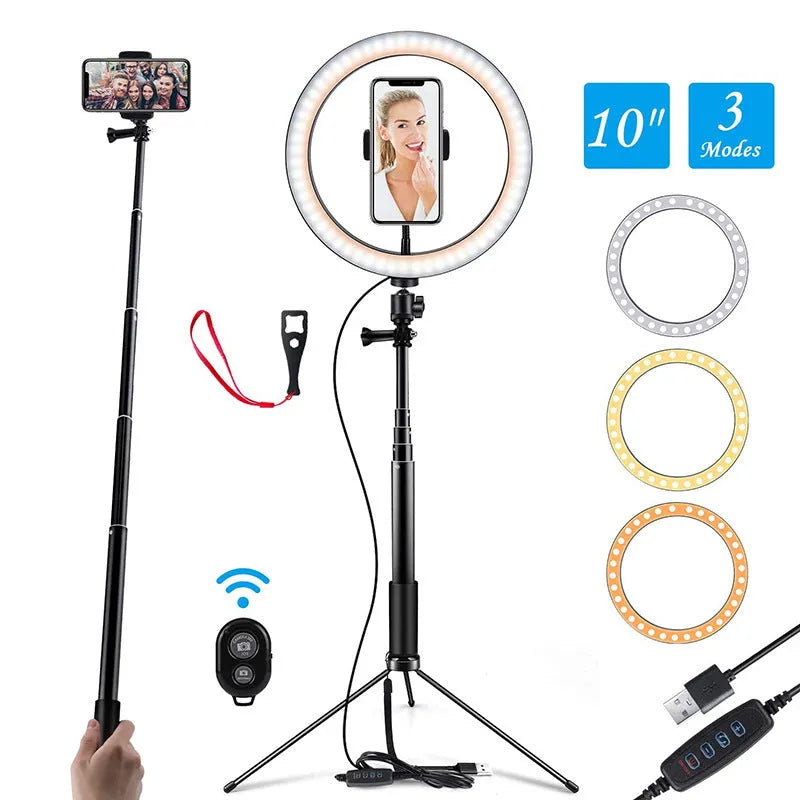 Black aluminium selfie stick tripod collapsed to 45cm with smartphone mount