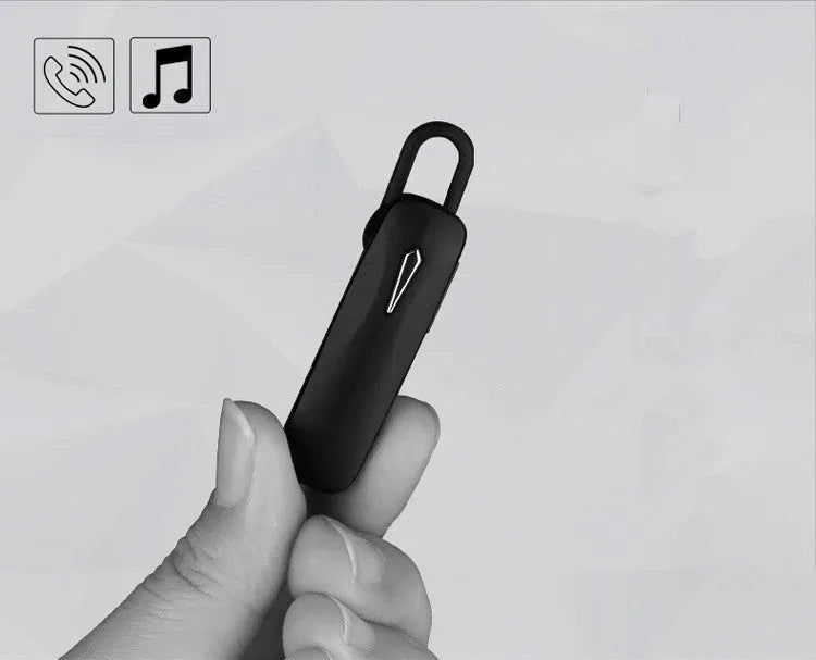M163 Bluetooth car headset in black or white with hands-free calling and music control buttons