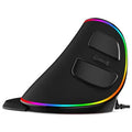Vertical ergonomic snail-shaped RGB wired mouse with USB cable, available in three styles.