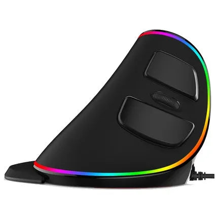 Vertical ergonomic snail-shaped RGB wired mouse with USB cable, available in three styles.