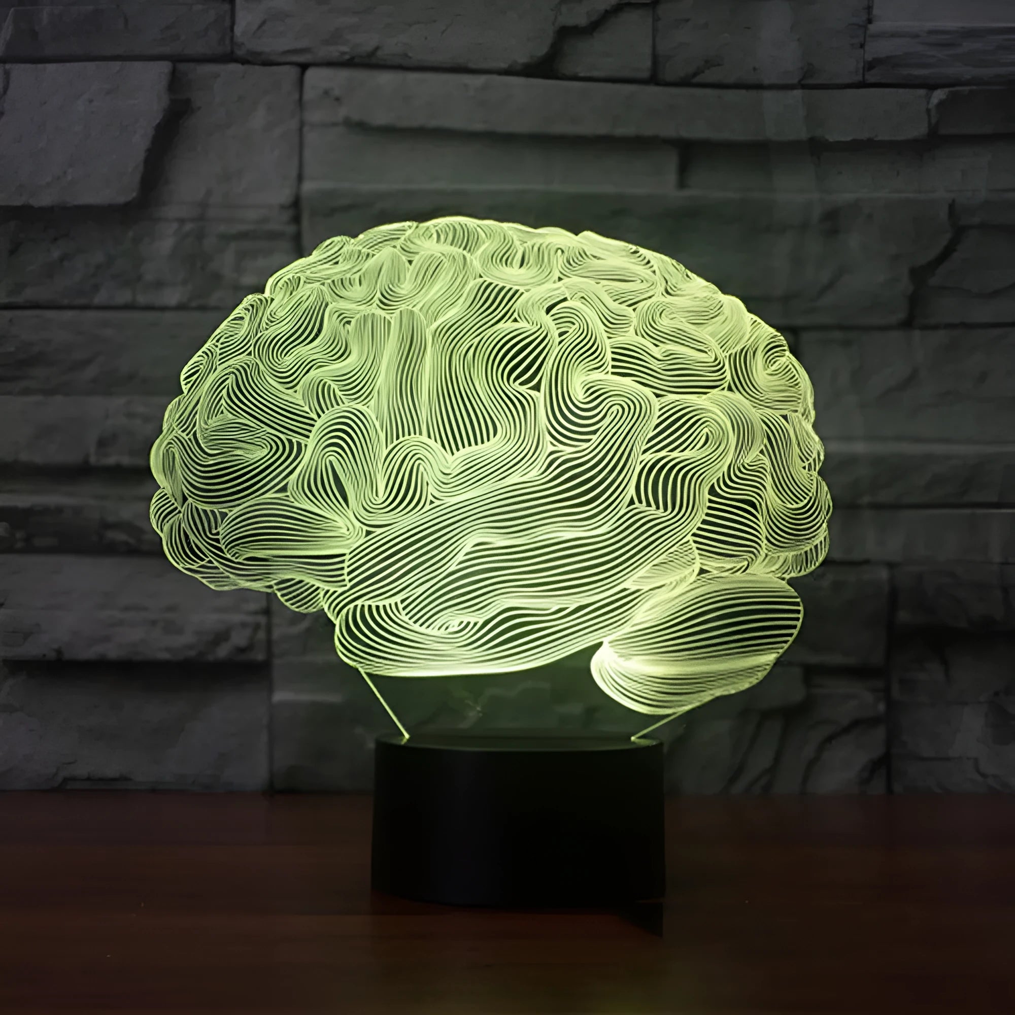 3D brain illusion LED desk lamp with remote control showing colourful acrylic lighting projection