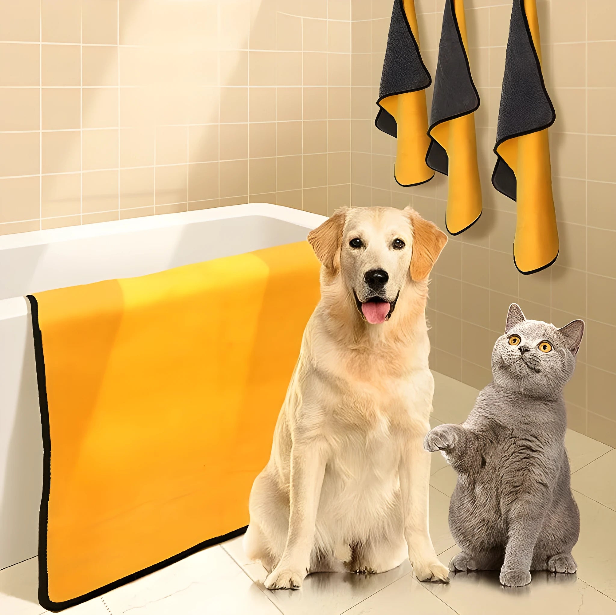 Dog absorbent bath towel made from microfibre cloth in three sizes
