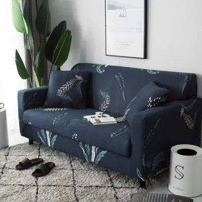 Printed geometric stretch sofa slipcover on double seat sofa in modern simplicity style