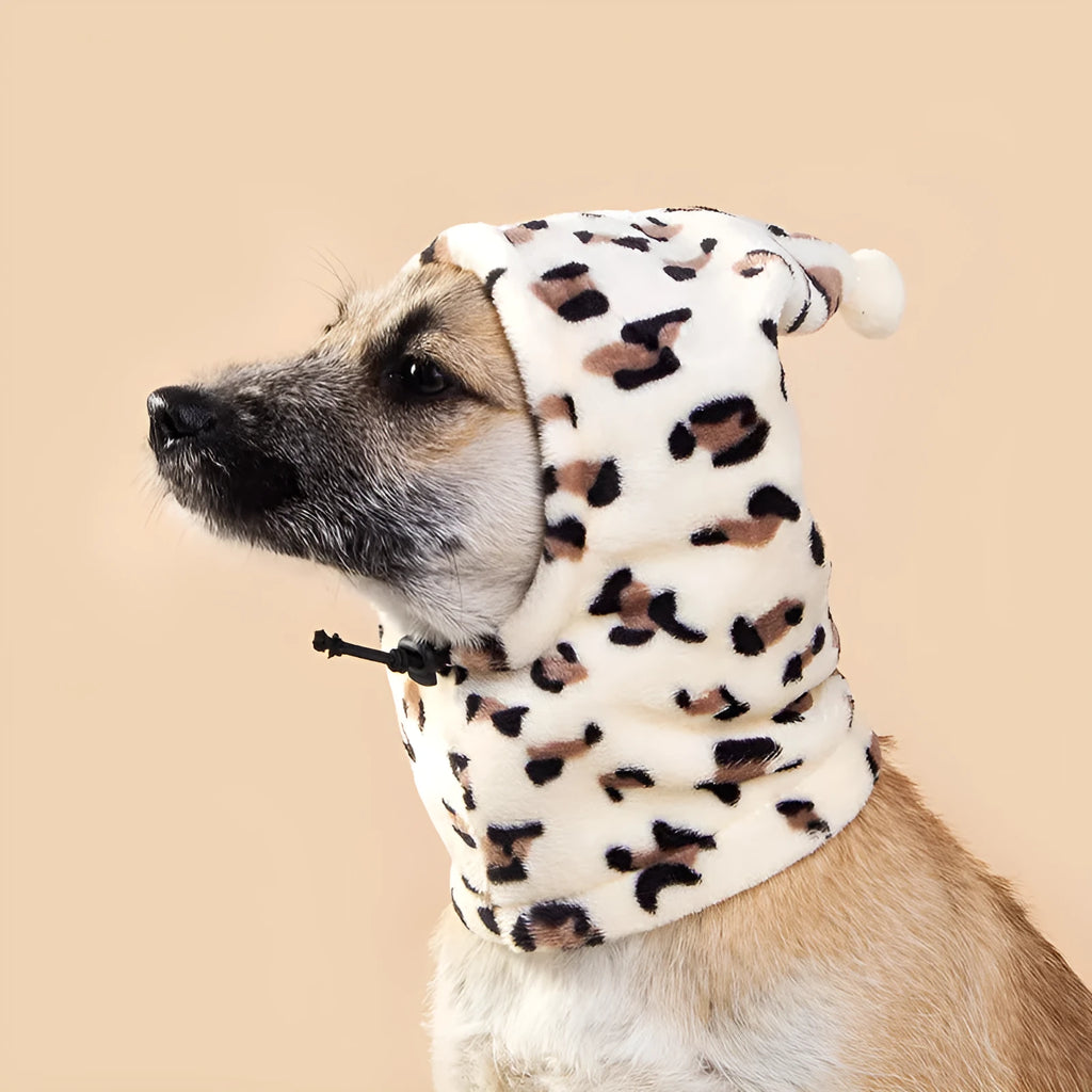 Cute bear face cloth headdress with rabbit ears for dogs or cats in leopard print, black, or red.