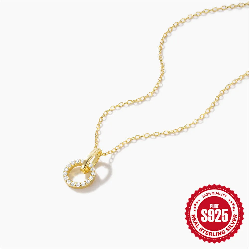 S925 sterling silver women's clavicle chain necklace with geometric zircon pendant on gold background