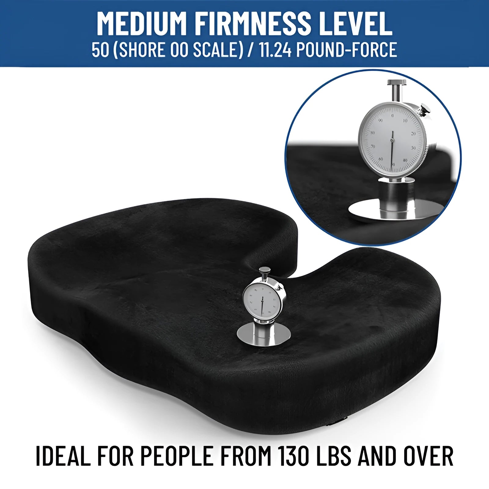 Black flannel U-shaped memory foam seat cushion measuring 46x36x7cm for office chair comfort
