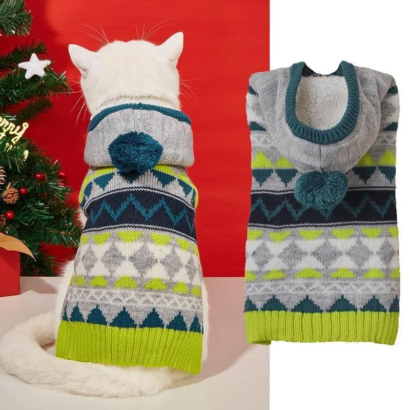 Green classic diamond pattern knitted acrylic pet sweater for dogs.