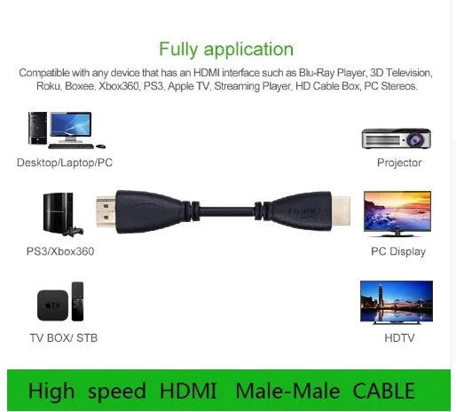 Gold-plated HDMI cable with male plugs shown at various lengths.