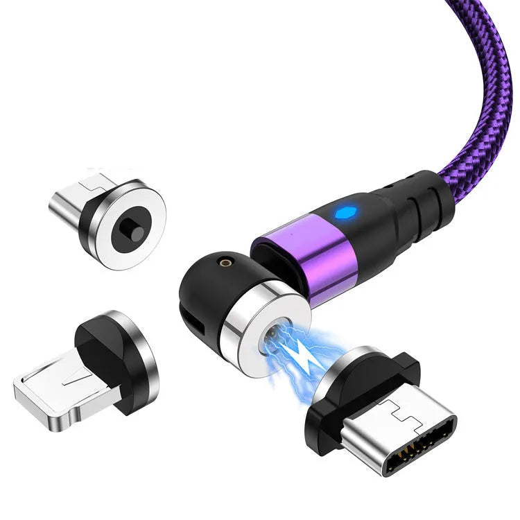 Magnetic charging cable with a rotating diamond lamp connector in silver, shown next to a phone.