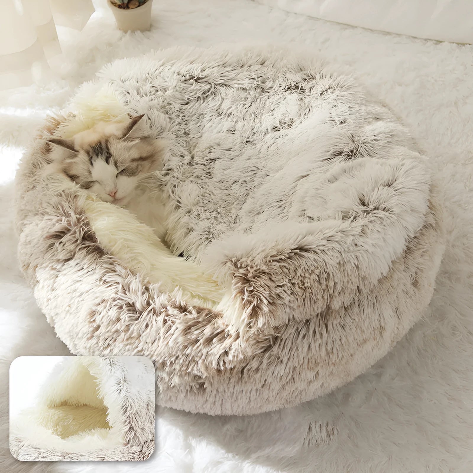 Plush shell pet nest in crystal velvet, round PP cotton cat and dog bed, 50cm diameter, cherry pink colour