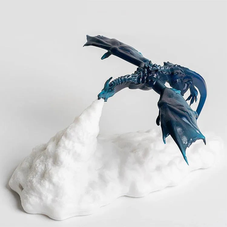 3D printed dragon night light with warm red breathing effect and USB charging cable