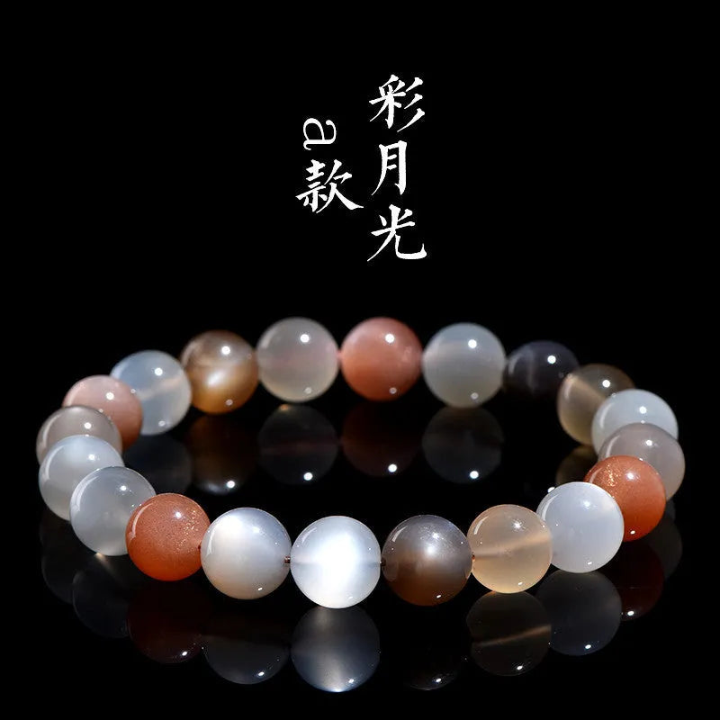 Natural colourful moonstone bracelet with 8mm beads in a single circle unisex design.