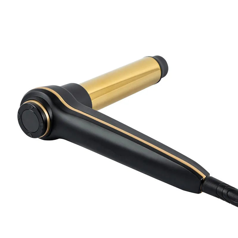 Gold aluminium alloy hair curler with LCD screen and ceramic coated heating tube