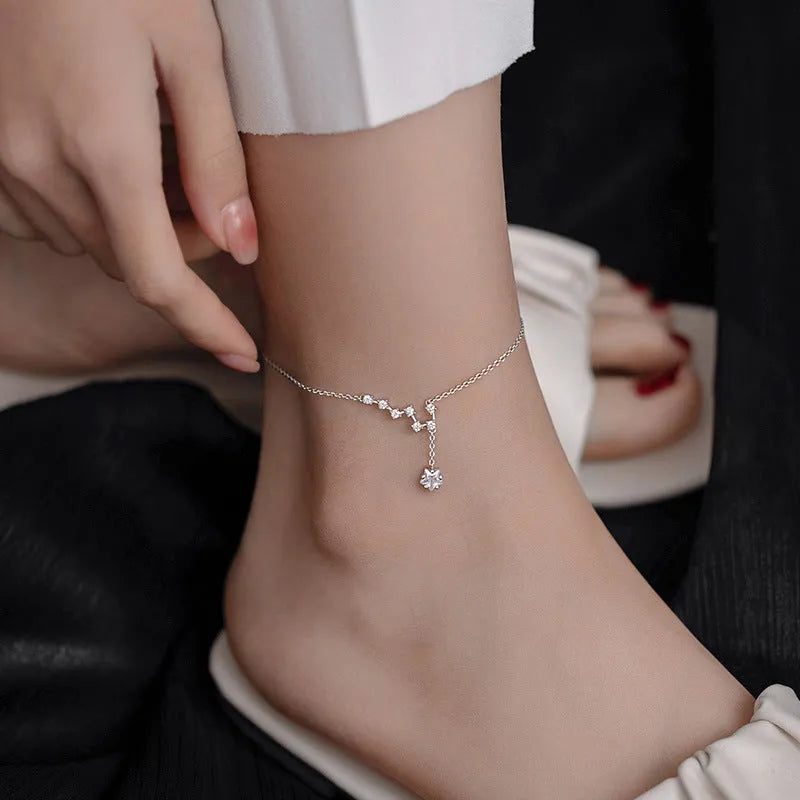 Big Dipper white alloy star anklet for women on white background
