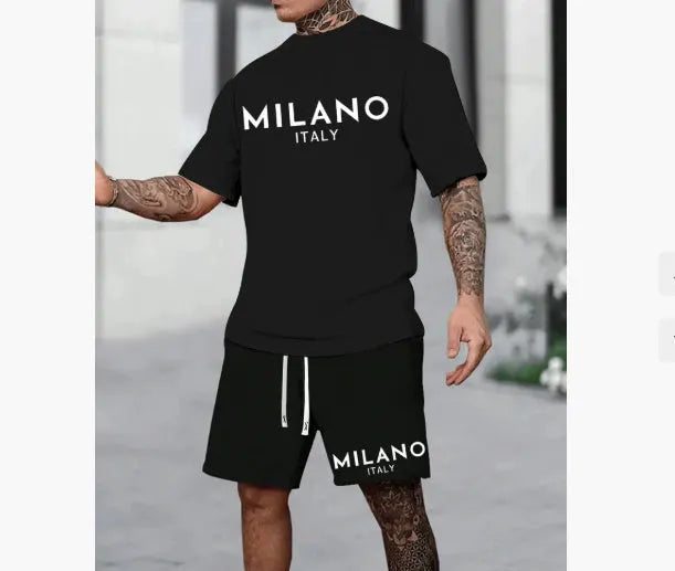 Men's polyester short sleeve suit set with matching shorts in five colour options