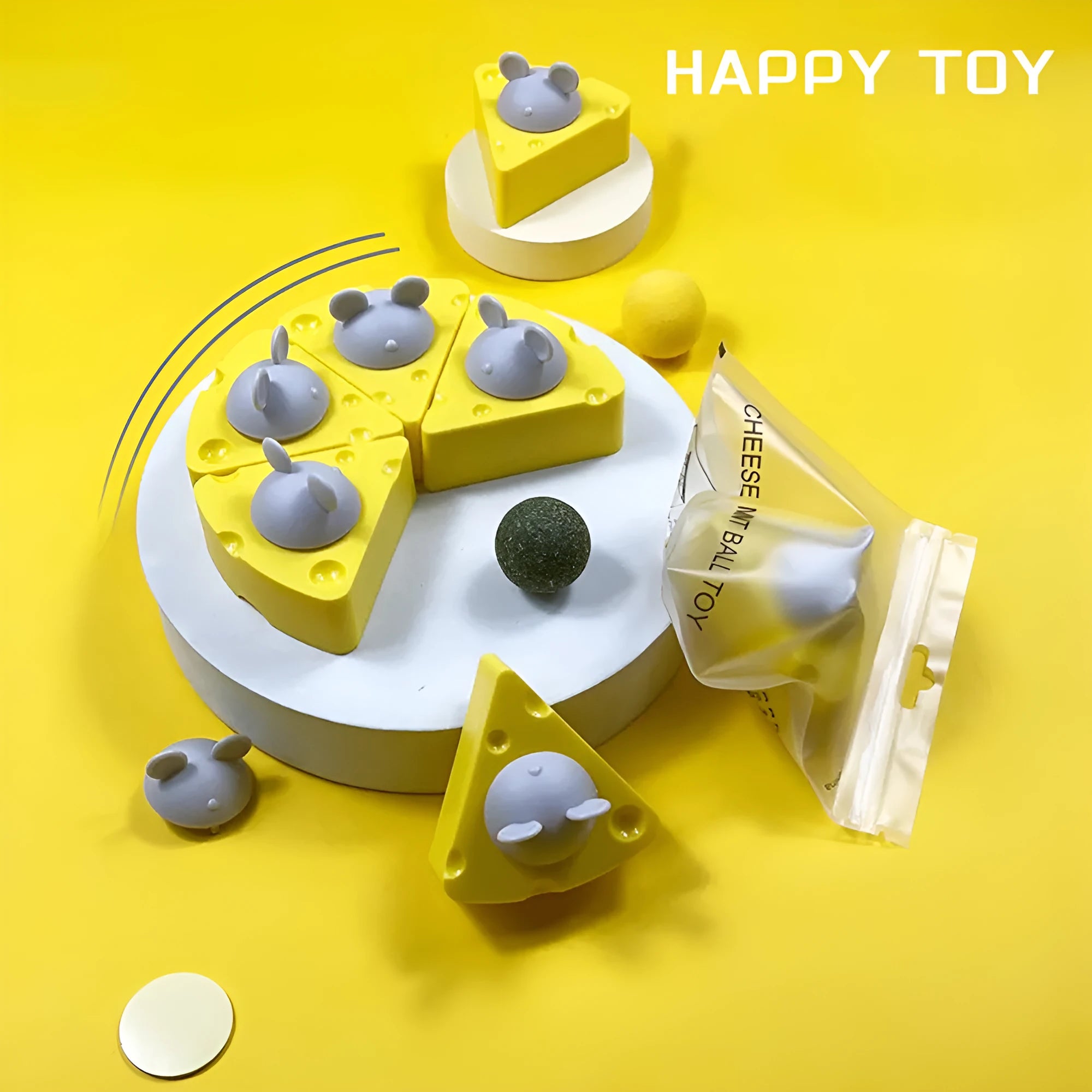 Yellow catnip and silvervine chew toy balls for indoor cat teeth cleaning and entertainment