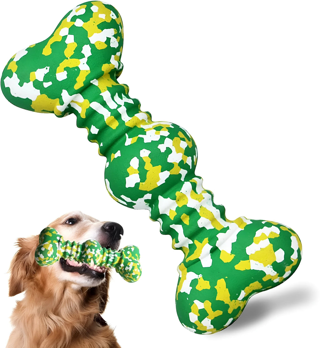 Organic natural rubber dog chew toy in camouflage colours for large breeds and aggressive chewers.