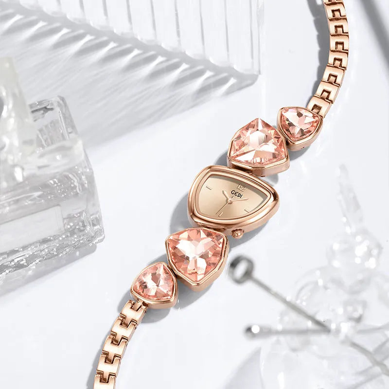 Women's crystal bracelet watch with silver stripe dial and 7.9mm slim case, available in five crystal colours
