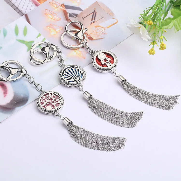 Alloy tassel car pendant with chain and scented cotton pad for vehicle air freshening