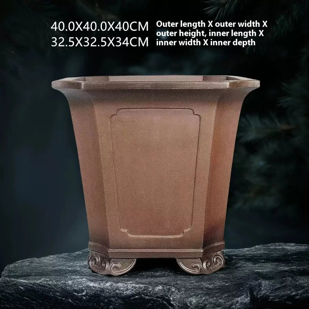 Ceramic antique style redware flowerpot in purple sand finish, 40x40x40cm, for household plants