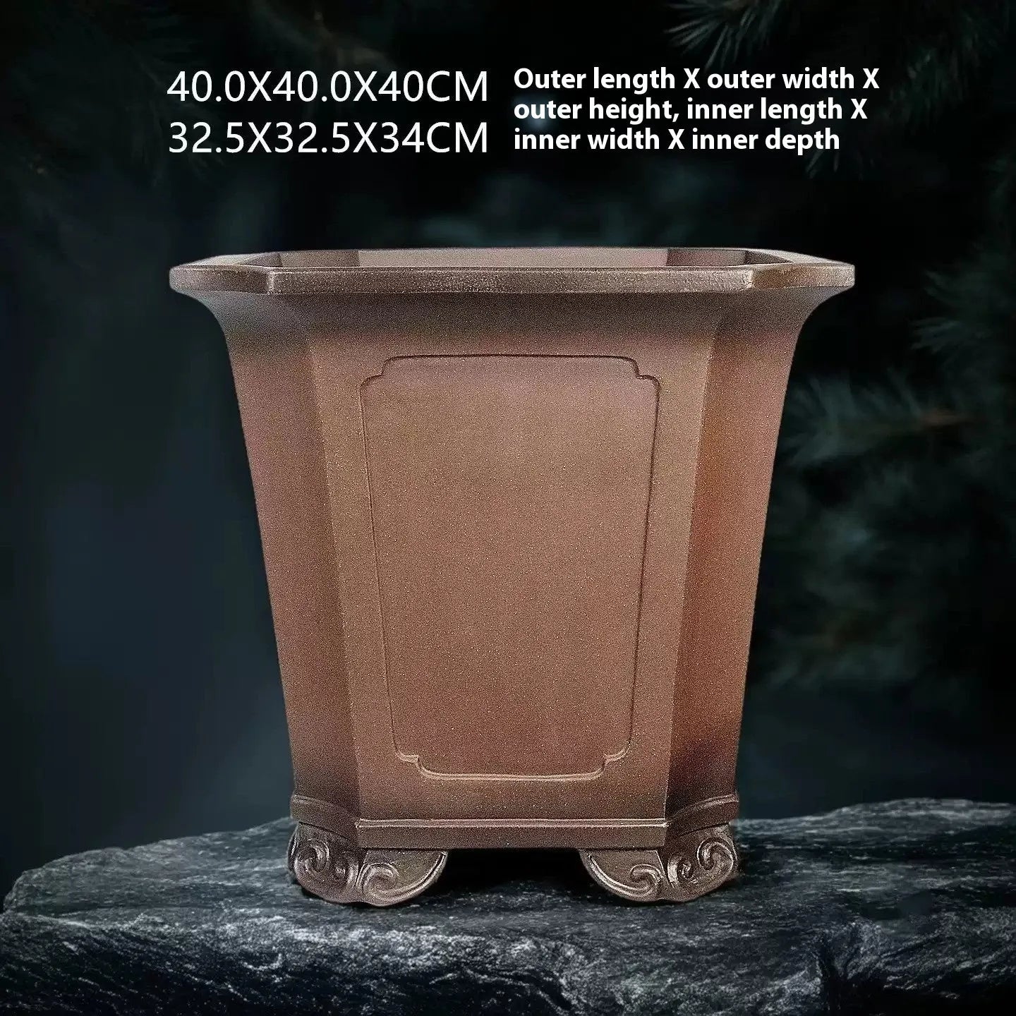Ceramic antique style redware flowerpot in purple sand finish, 40x40x40cm, for household plants
