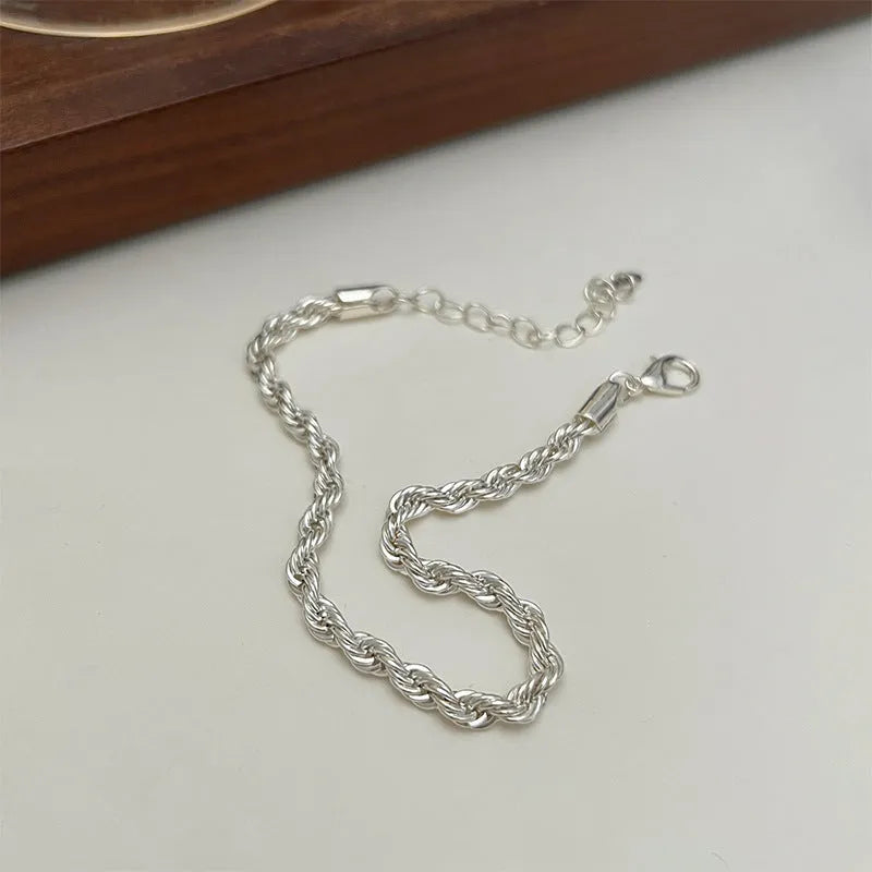 Silver twisted fried dough twists bracelet for women, vintage versatile handwear wrist accessory