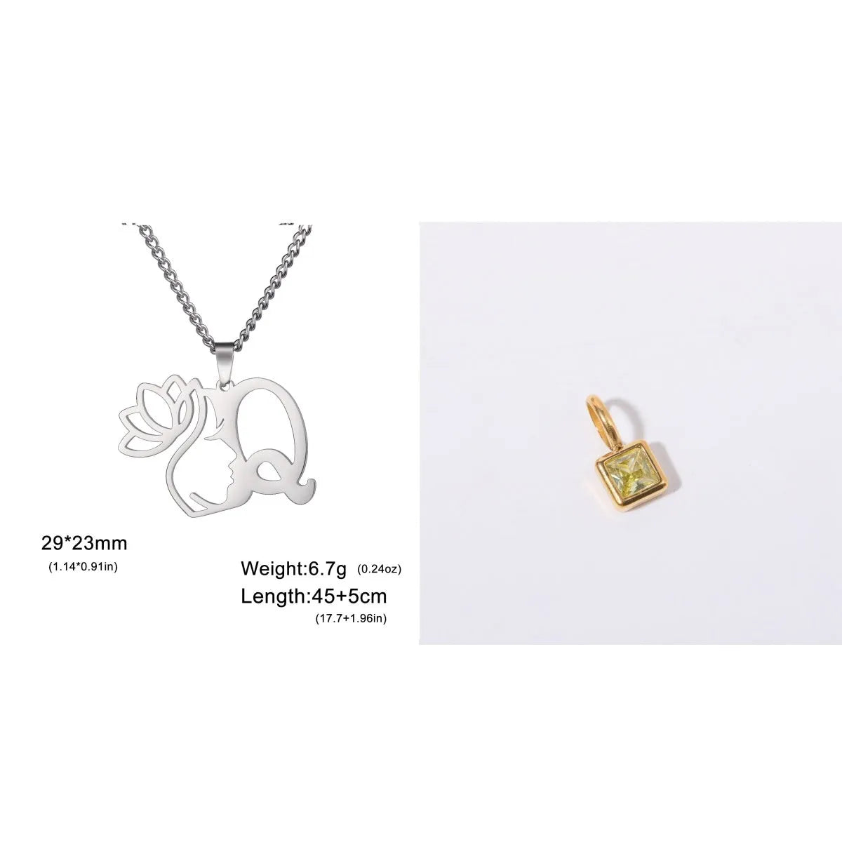 Stainless steel cross chain necklace with letter pendant in gold or silver electroplated finish