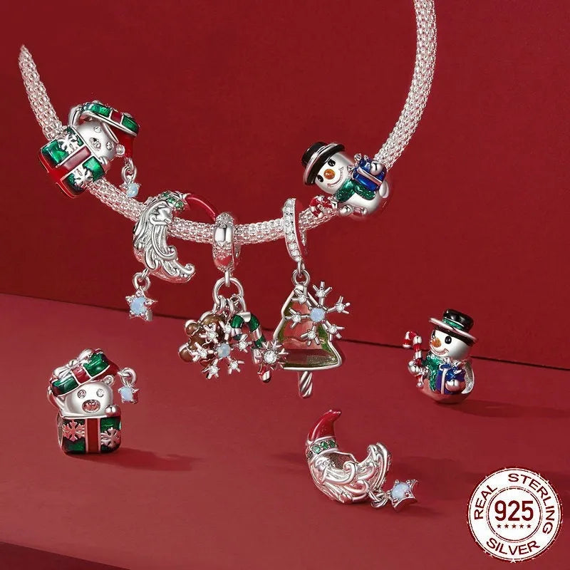 S925 silver snowman charm bead 13x12mm with 4.5mm hole, dripping oil finish, colour BSC939