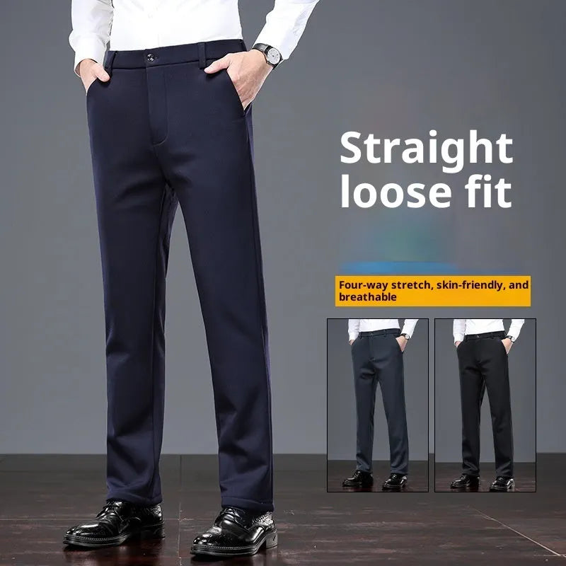 Thermal casual pants for elderly men in lamb wool black with rope closure and elastic waistband