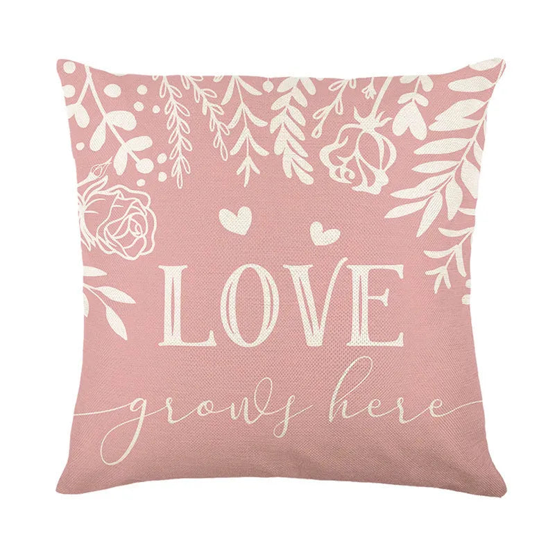 Valentine's Day plaid and heart printed pillow cover in 45x45cm size on a sofa.
