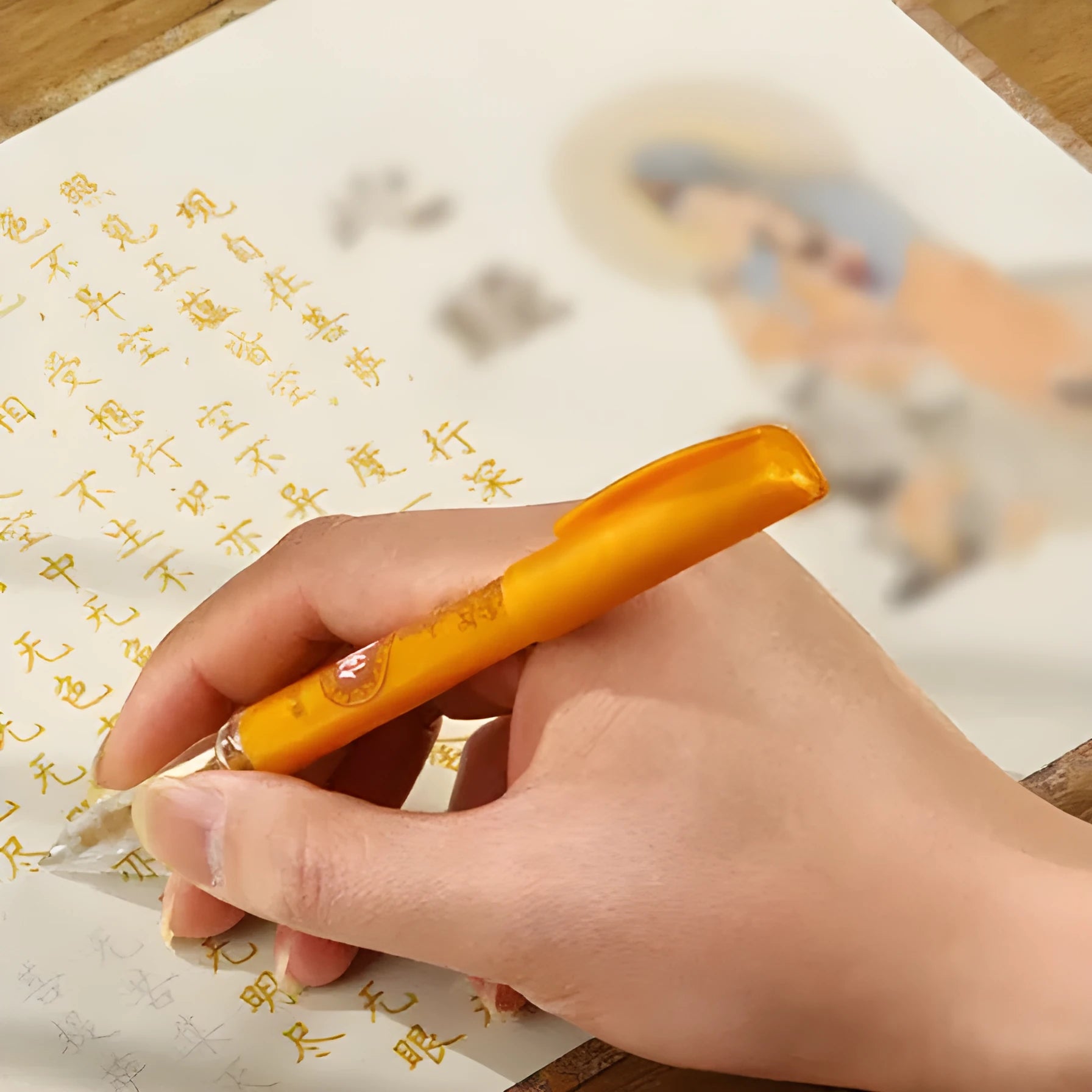 Hand copy sutra practice board with paper sheets and hard-tipped pen for Buddhist scripture meditation