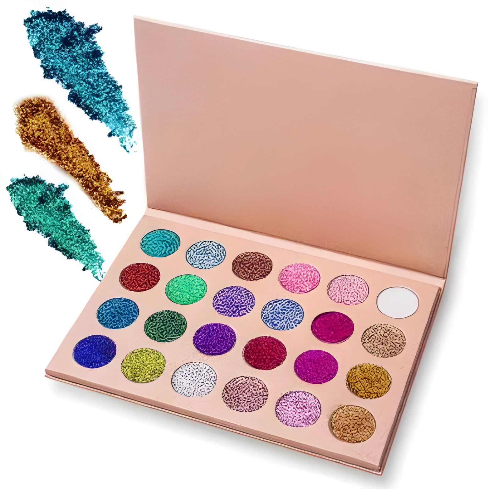 24-colour eyeshadow palette with matte shimmer and glitter shades in a compact case