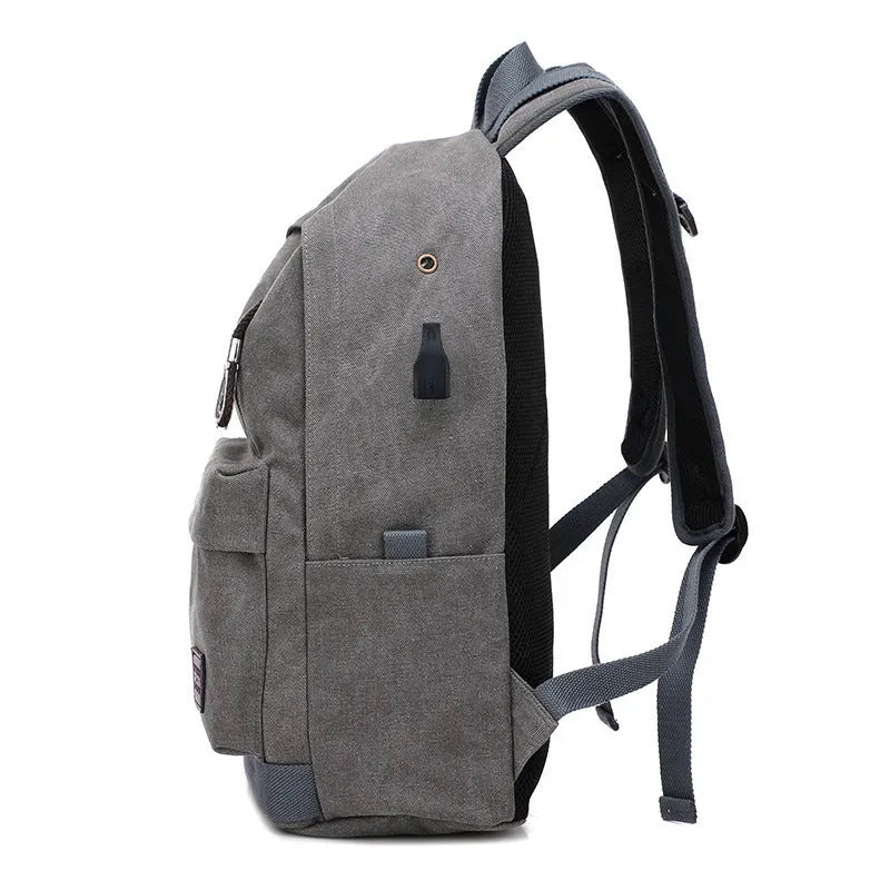 Canvas USB charging backpack with computer pocket showing coffee colour option