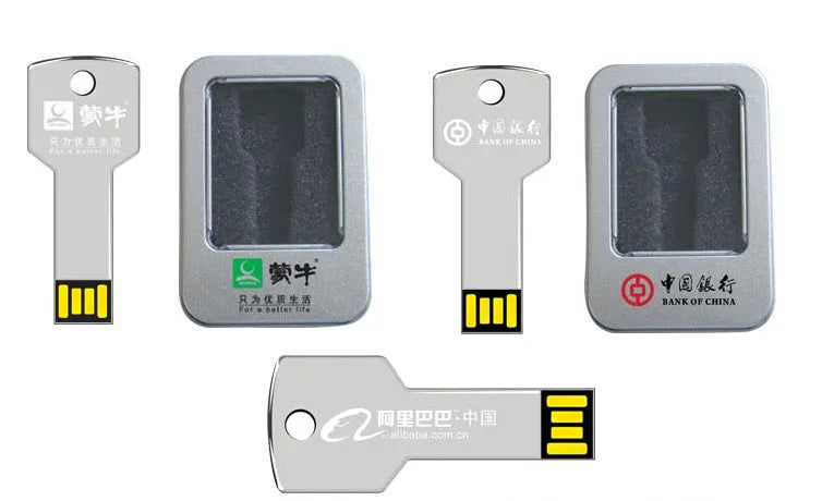 Custom logo USB flash drive with choice of memory capacity and optional tin box packaging