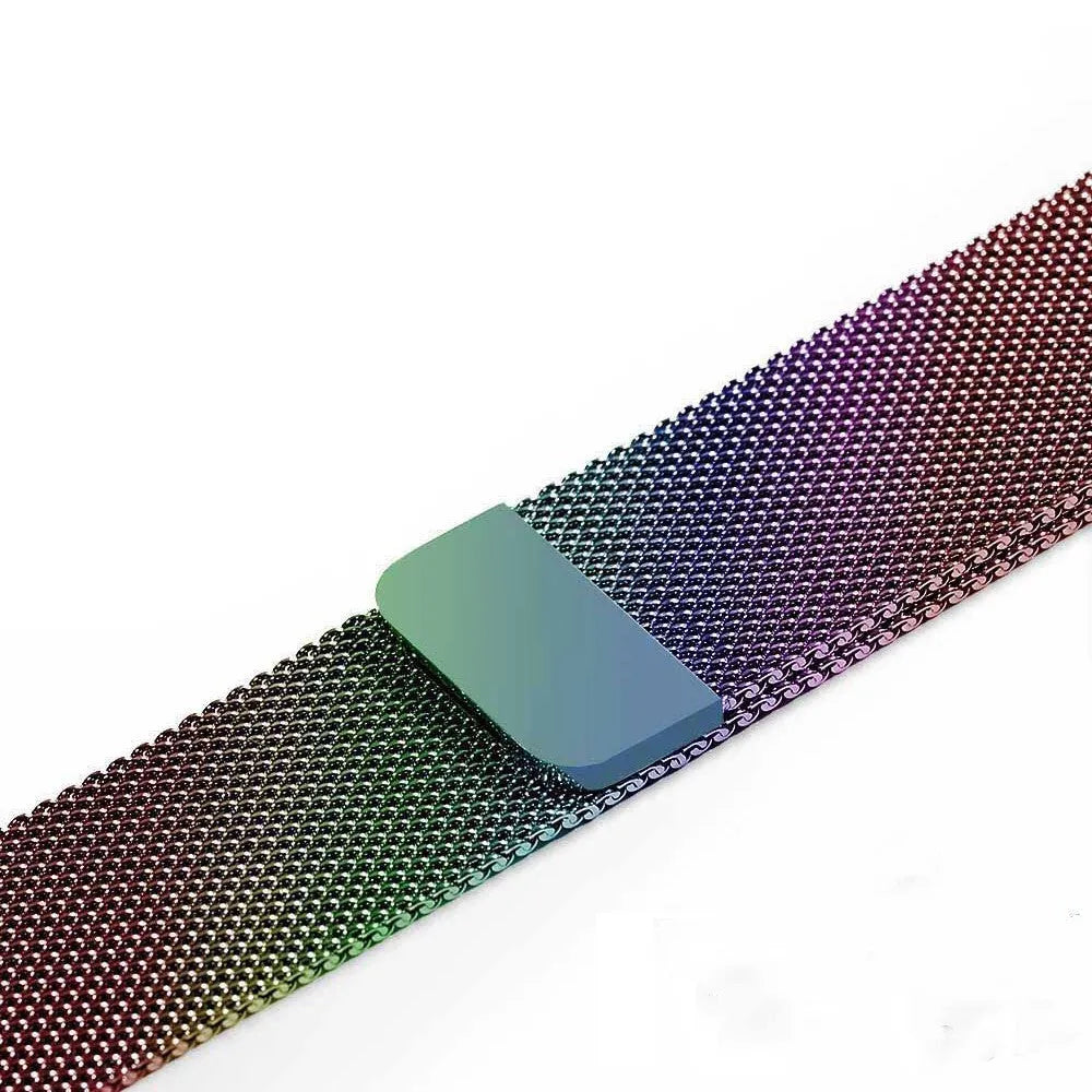 Stainless steel watch strap in silver, shown fitting a watch with a 42mm case.