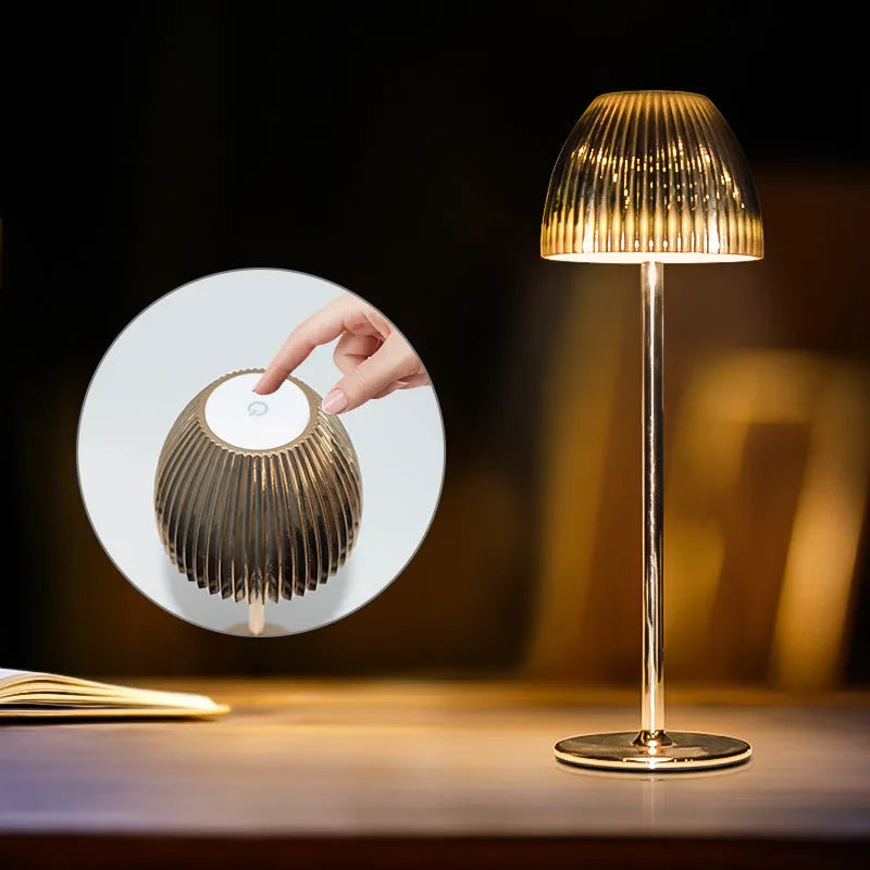 Modern simple design touch dimming bedside lamp with thin round base in black colour option