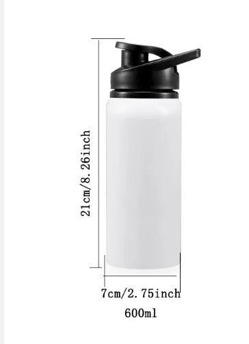 White aluminium sports water bottle for cycling, shown in 600ml and 750ml sizes.