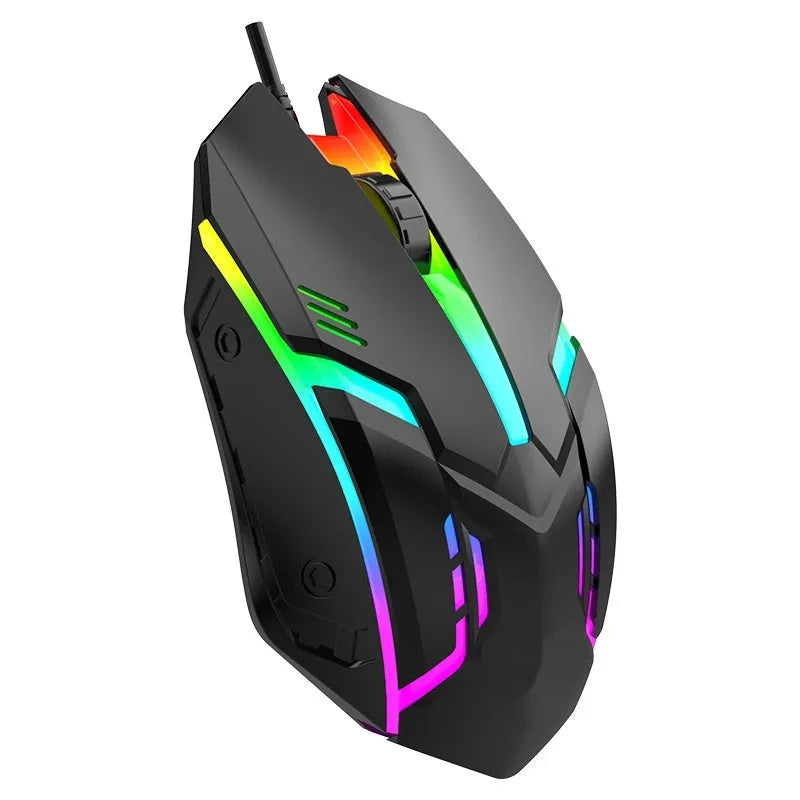 E-sports weighted wired USB mouse in black with large body and cable, photoelectric sensor for gaming